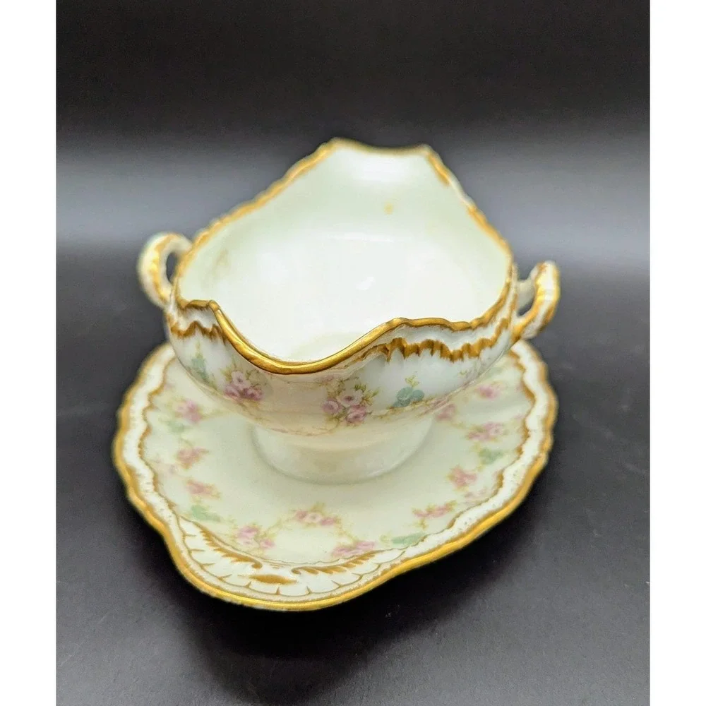 Antique Haviland Limoges Schleiger 844 Gravy Sauce Boat W Attached Underplate 9